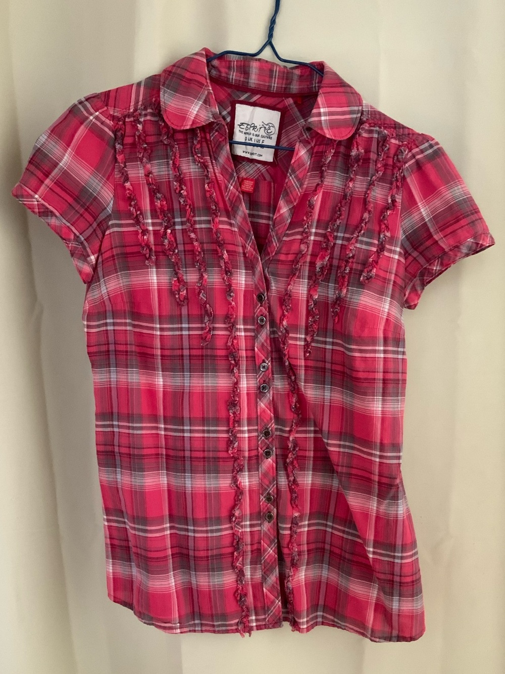 Esprit Y2K short-sleeve red plaid button-down blouse shirt. Size 6